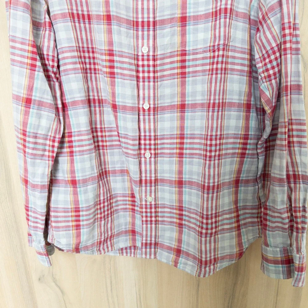 Banana Republic Mens Linen Plaid Button Down Shirt Large Red Long Sleeve Preppy